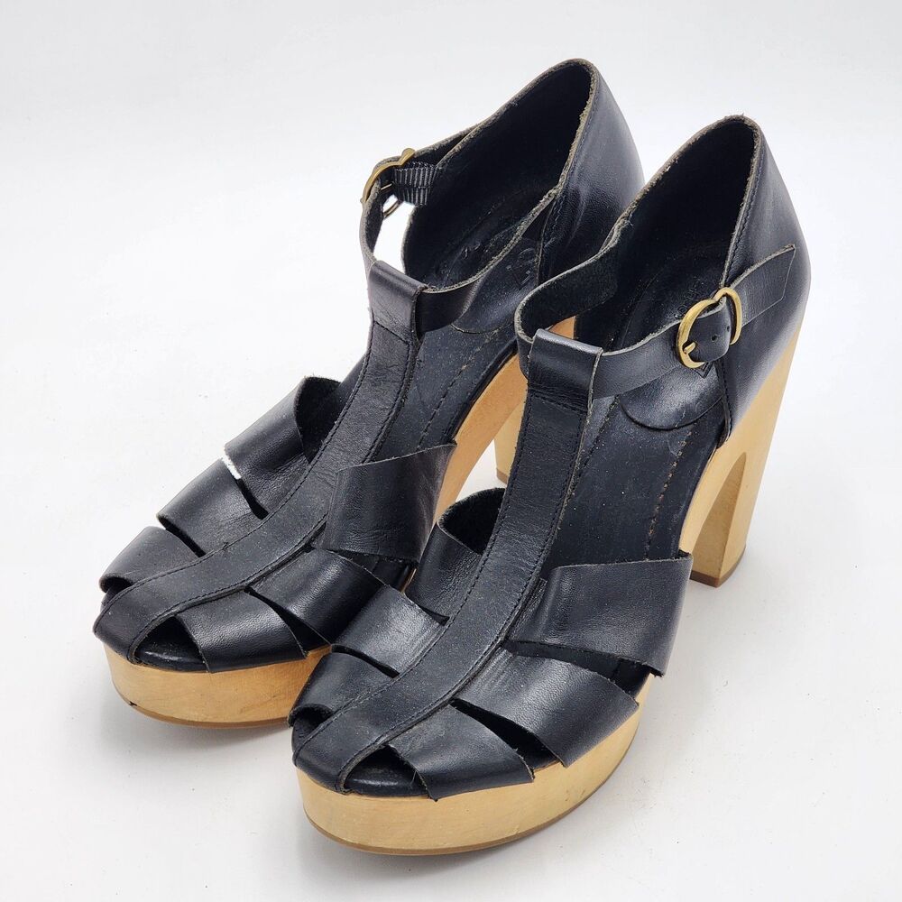 Madewell Andie Fisherman Chunky Wooden Platform Heels Size 9 - Picture 3 of 10
